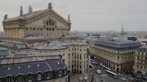 Paris, France, September 2021: Paris from the rooftop of the Galleries Lafayette timelapse