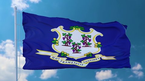 Flag of Connecticut state, region of the United States, waving at wind