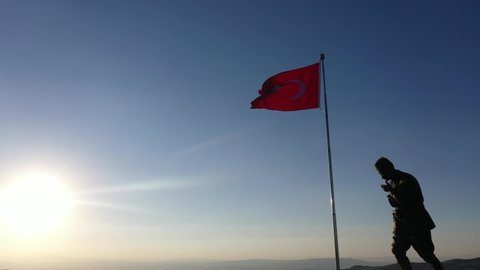 Afyon, Kocatepe  TURKEY - 29072021: Mustafa Kemal Atatürk statue and Turkish flag for August 30, Turkish Victory Day