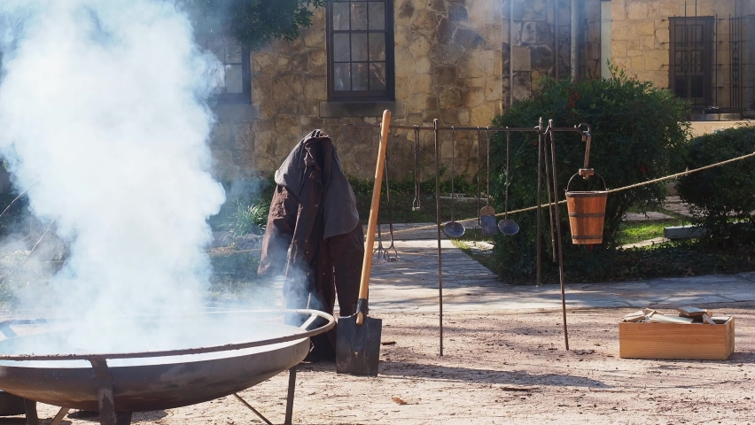Sunny view of the Demonstration of the mid-century life in The Alamo at Texas