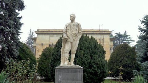 Gori, Georgia - 10.01.2022  Statue of Stalin in Gori town the Stalin's birthplace, Georgia. Stalin's Monument in Gory