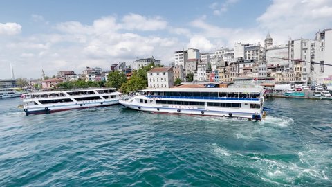 Istanbul, Turkey - August 22, 2021; Ferryboat sailing on the Bosphorus river in Istanbul
