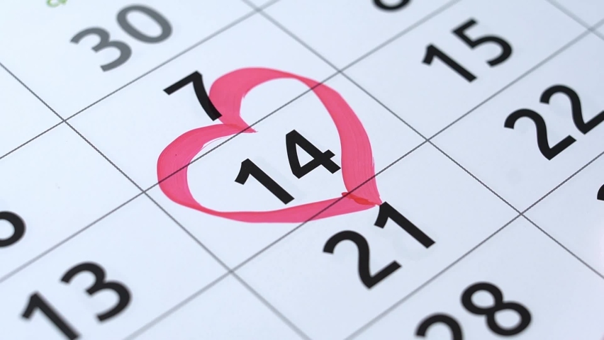 14 february marked with heart in calendar with red marker. St. Valentines day. Close up Royalty-Free Stock Footage #1086685709