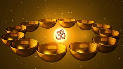 Animation of tibetan golden bowl and omm simbol symbol