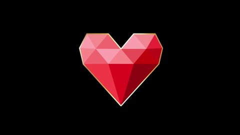 3D animated Geometrical polygonal red heart with gold frame design modern beating heart animation Isolated on black background Valentine's Day, Woman's Day or Mother's Day Social Media Design Element