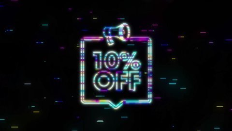 10 percent OFF Sale Discount Banner with megaphone. Discount offer price tag. 10 percent discount promotion flat icon. Motion Graphic