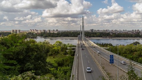 Entrance in city of Novi Sad, Serbia over Most slobode (Bridge of freedom) and Danube river