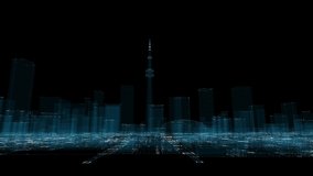 Abstract hologram 3D city. Digital buildings particles network. Technology and connection concept - Powered by Shutterstock - Get 15% off with code: PIKWIZARD15