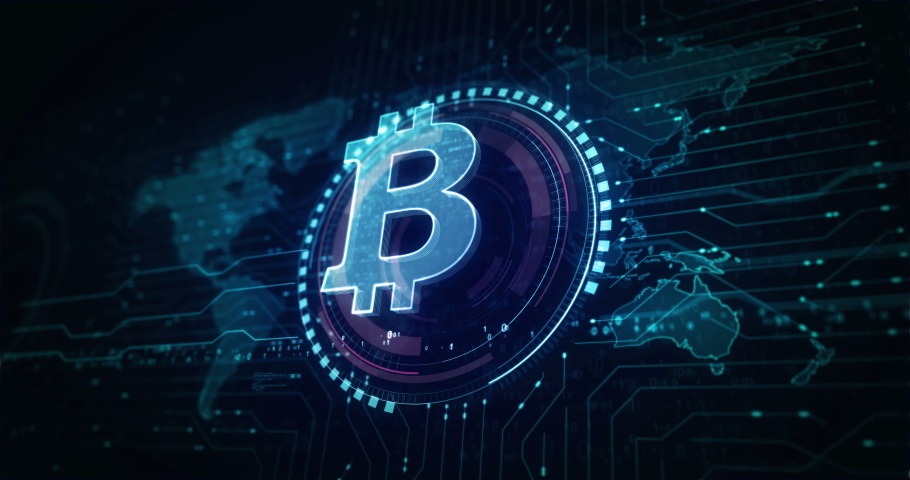 Bitcoin blockchain crypto currency and digital money symbol abstract digital concept. Global network and cyber technology background seamless and looped animation. Royalty-Free Stock Footage #1086704054