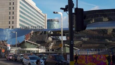 BIRMINGHAM, UK - 2022: Birmingham 2022 Grand Central railway station and the Bullring