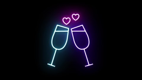 Animated neon icon with light effect isolated on black png background. Valentines day design element. 