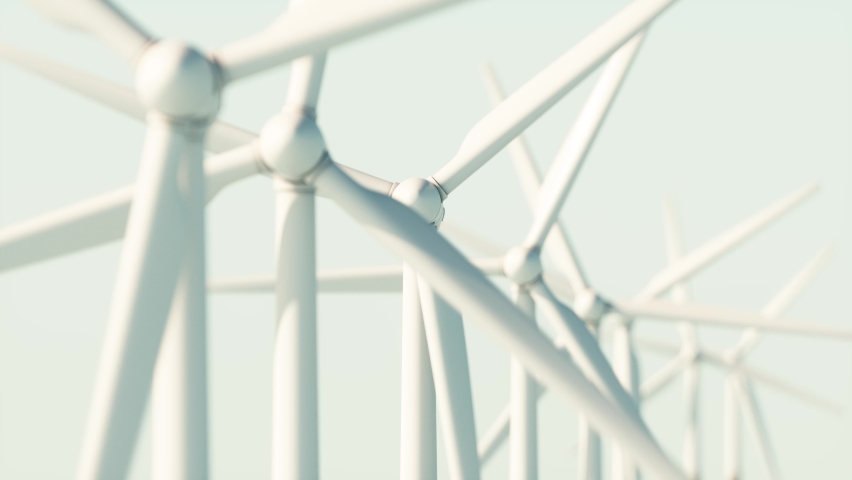 Close up of Windmills Farm. Large wind turbines with blades. Alternative energy. 3d animation Royalty-Free Stock Footage #1086717887