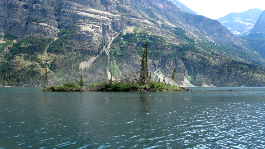 Sailing on the Saint Mary Lake in the Glacier National Park, Montana USA	