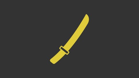 Yellow Traditional Japanese katana icon isolated on grey background. Japanese sword. 4K Video motion graphic animation.