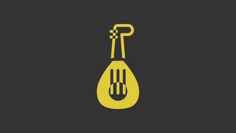 Yellow Musical instrument lute icon isolated on grey background. Arabic, Oriental, Greek music instrument. 4K Video motion graphic animation.