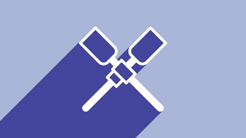 White Oars or paddles boat icon isolated on purple background. 4K Video motion graphic animation.