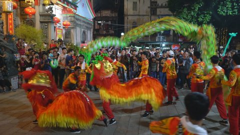 YANGON, MYANMAR - 4TH FEBRUAR, 2019: Celebration chinese new year in the streets of the Yangon, Myanmar, Asia.