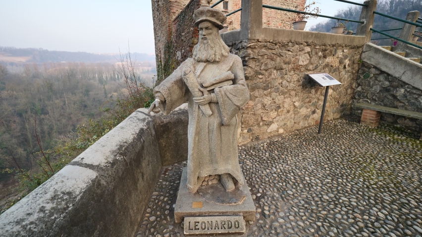 Leonardo da Vinci statue in Rocchetta sanctuary, Milan, Lombardy, Italy