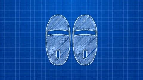 White line Slippers icon isolated on blue background. Flip flops sign. 4K Video motion graphic animation.