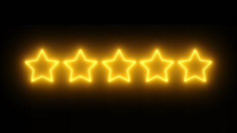 5 Stars Rating, Golden Scoring, Quality Grade, Motion Graphics On Black Background