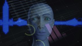 Animation of financial data processing over human head. global business, finances, connections and digital interface concept digitally generated video.