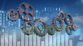 Animation of financial data processing over clouds and moving cogs. global business, finances, connections and digital interface concept digitally generated video. - Powered by Shutterstock - Get 15% off with code: PIKWIZARD15