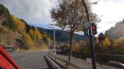 Landscape from the road Ordino valley in autumn in Andorra 
