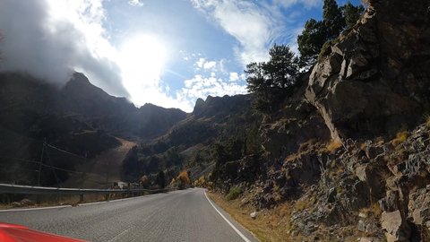 Landscape from the road Ordino valley in autumn in Andorra 