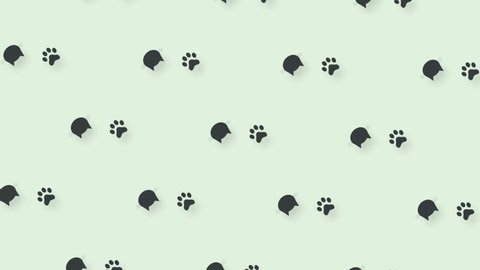 Colorful pattern of black cat heads and paws. Seamless pattern with cat paw and faces. Animal silhouette. 4K video motion