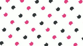 Colorful pattern of black and pink cat heads. Seamless pattern with cat faces. Top view. Animal silhouette. 4K video motion