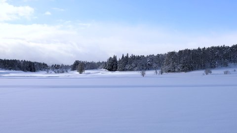 Snowfield landscape in the morning in winter