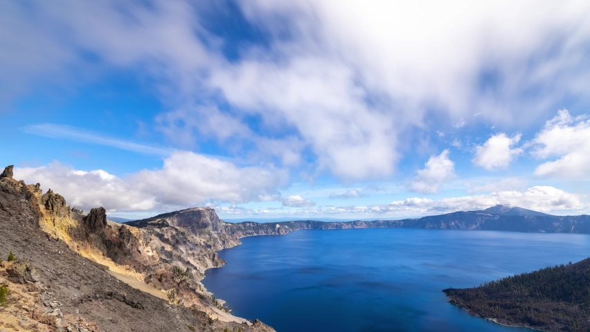 Time lapse of clouds moving across the sky above Crater Lake in Oregon