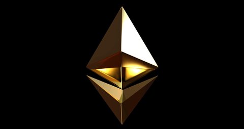 Geometric triangulated 3D logo of Ethereum cryptocurrency rotates. Alpha matte channel