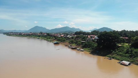 Chiang Khan in Loei Province at the Thai Laos Border in Northeast Thailand, Drone Shot