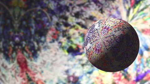 Endless Loop 3D Abstract Sci-Fi colorful round ball sphere in grunge alien world space rotating animation. 4K seamless loop technological design virtual reality background. Futuristic science fiction 