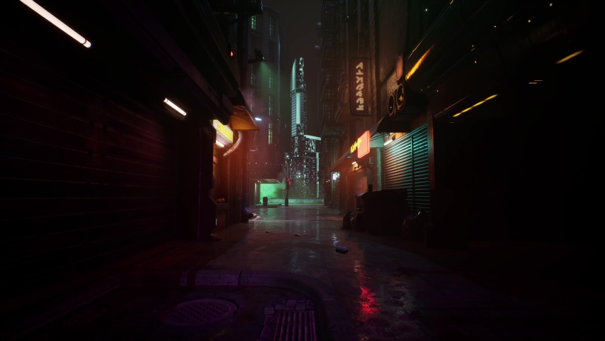 super cool cyberpunk city alley Royalty-Free Stock Footage #1086769592