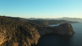 Aerial video of the cliffs in the area of Cap Nono, in Santa Ines, Ibiza.