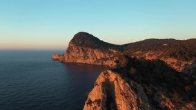 Aerial video of the cliffs in the area of Cap Nono, in Santa Ines, Ibiza.