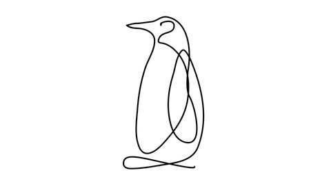 Penguin standing, continuous line drawing, nature, wildlife.
