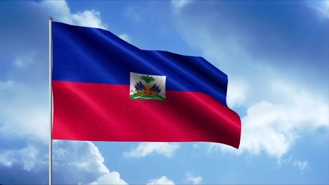 The flag of Haiti. Motion.A two-tone canvas developing against the background of a light blue sky.