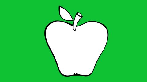 Loop animation of an apple bitten or eaten, drawn in black and white. On a green chroma key background