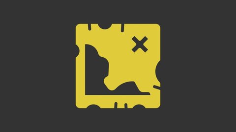 Yellow Pirate treasure map icon isolated on grey background. 4K Video motion graphic animation.