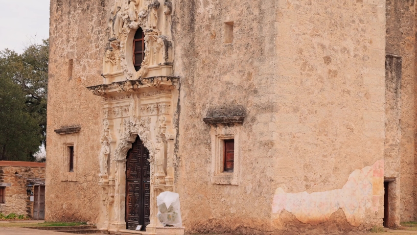 Overcast view of the Mission San Jose Church at Texas