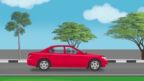 Cartoon car 2d animation - Loop footage 4k - Car goes on the road with traffic bumps 