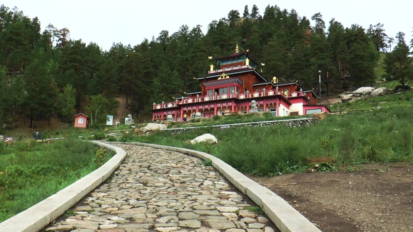 Buddhist monastery Aglag on a forested mountainside, Mongolia. 

