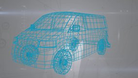 Animation of network of connections and icons over 3d car model. global connections, business, digital interface, technology and networking concept digitally generated video.