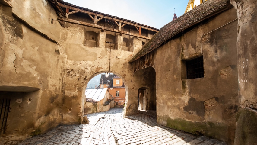 3D parallax image of the streets of Sighisoara, Romania