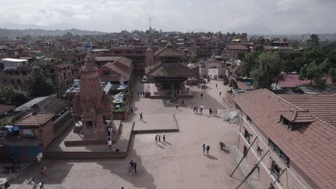 Nepal Bhaktapur Durbar Square Aerial Shot City Forward in Kathmandu Log - World Heritage Site
