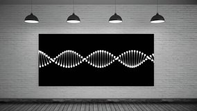 Video of dna strand spinning with copy space on screen over brick wall background. science and research concept digitally generated video.