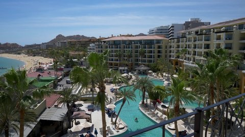Cabo San Lucas , Baja California Sur , Mexico - 08 20 2021: Cabo San Lucas hotel view from balcony, Casa Dorada Resort and Spa, Mexico